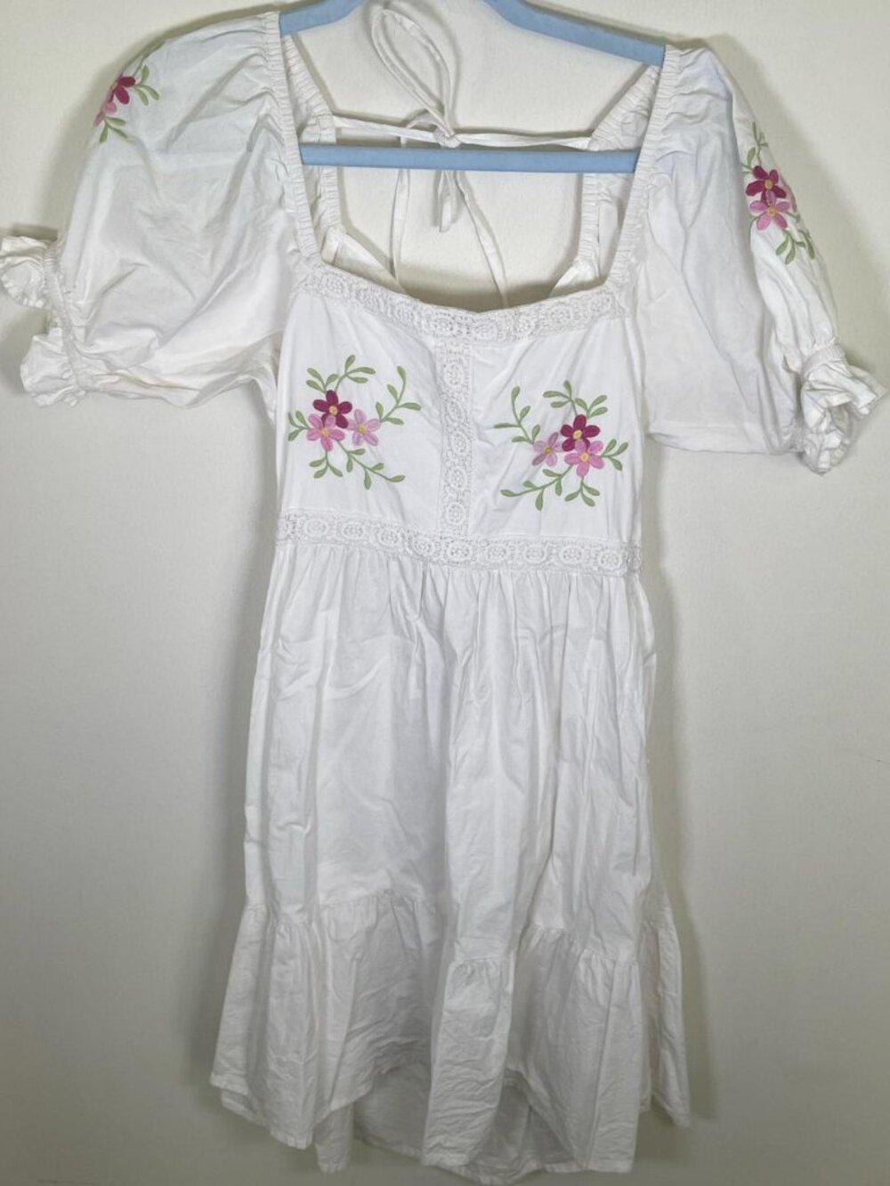 ASOS Violet Romance White Floral Embroidered Open Back Short Sleeve Mini Dress